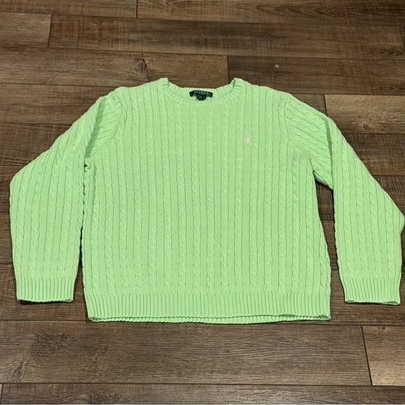 Lauren Ralph Lauren Sweaters - VINTAGE Lauren Ralph Lauren Sweater Womens Sz 2X Cable Knit Cotton Green